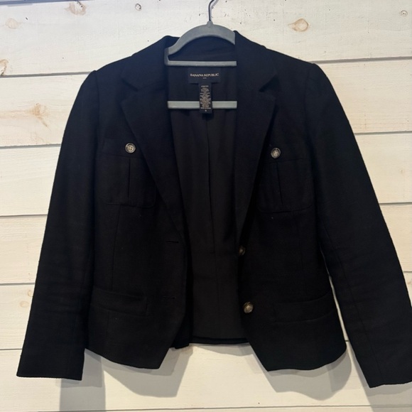 Banana Republic Womens Black Fitted Tweed Blazer Jacket with Pockets - Size 6 - Picture 3 of 14